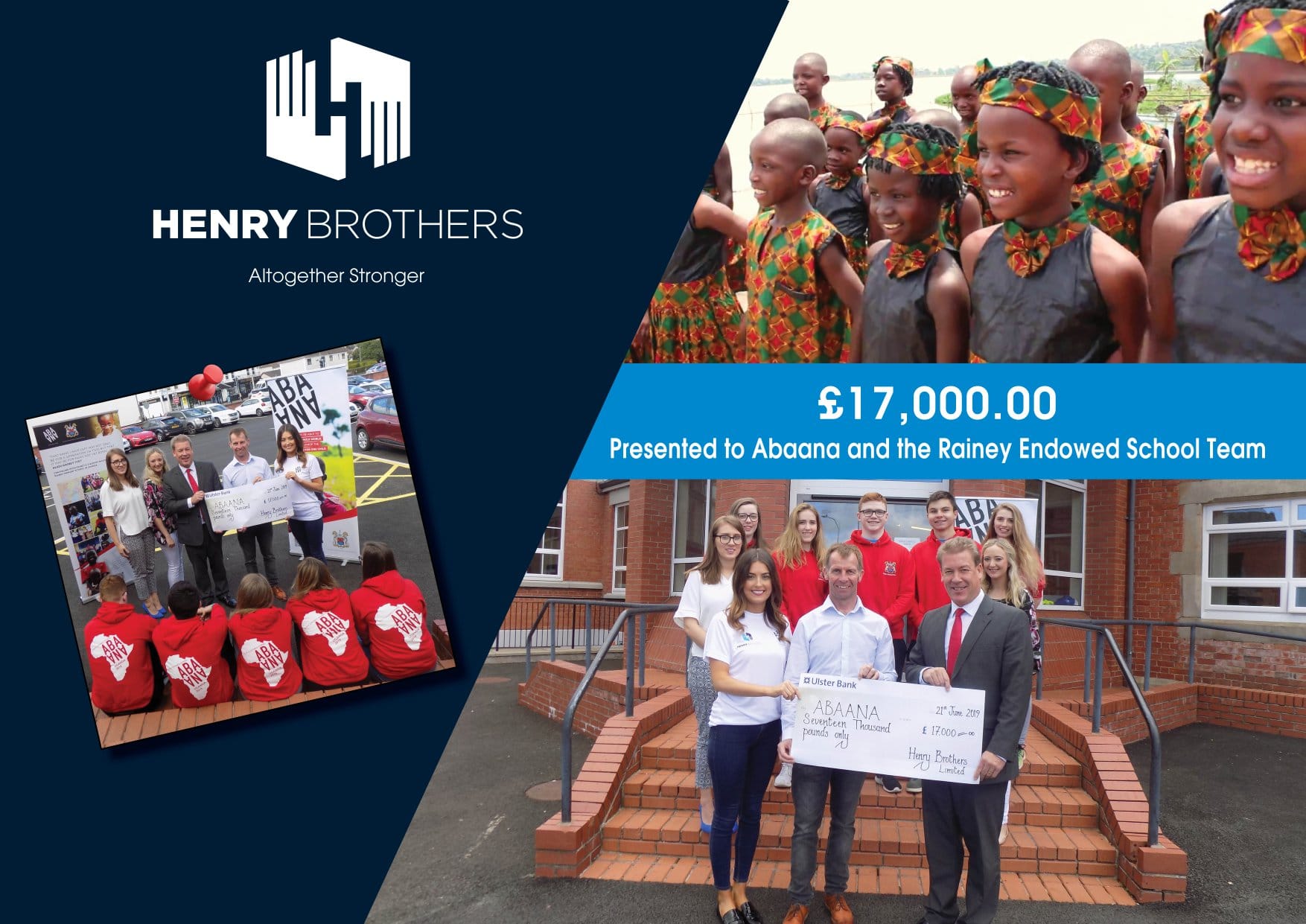 Henry Brothers team donates £17,000 to Abaana charity through The Rainey Endowed project